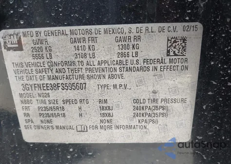 2015 Cadillac Srx Luxury Collection from USA, damaged, VIN 3GYFNEE38FS595607